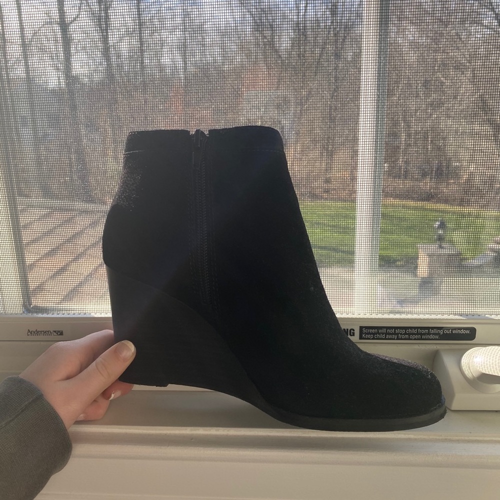 Lucky Brand black suede wedge booties